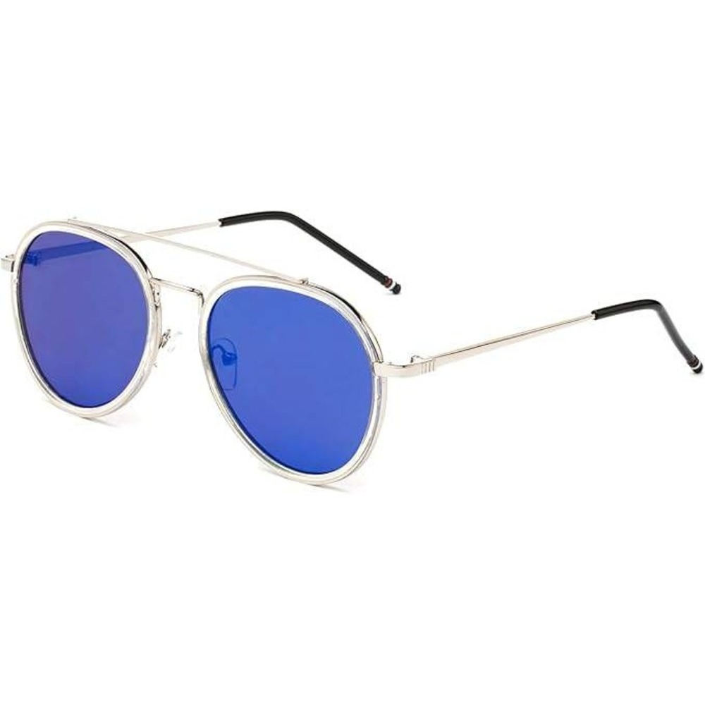 Aviator Sunglasses Blue Lens Silver Frame Round Retro Style Trendy Shades Lentes
